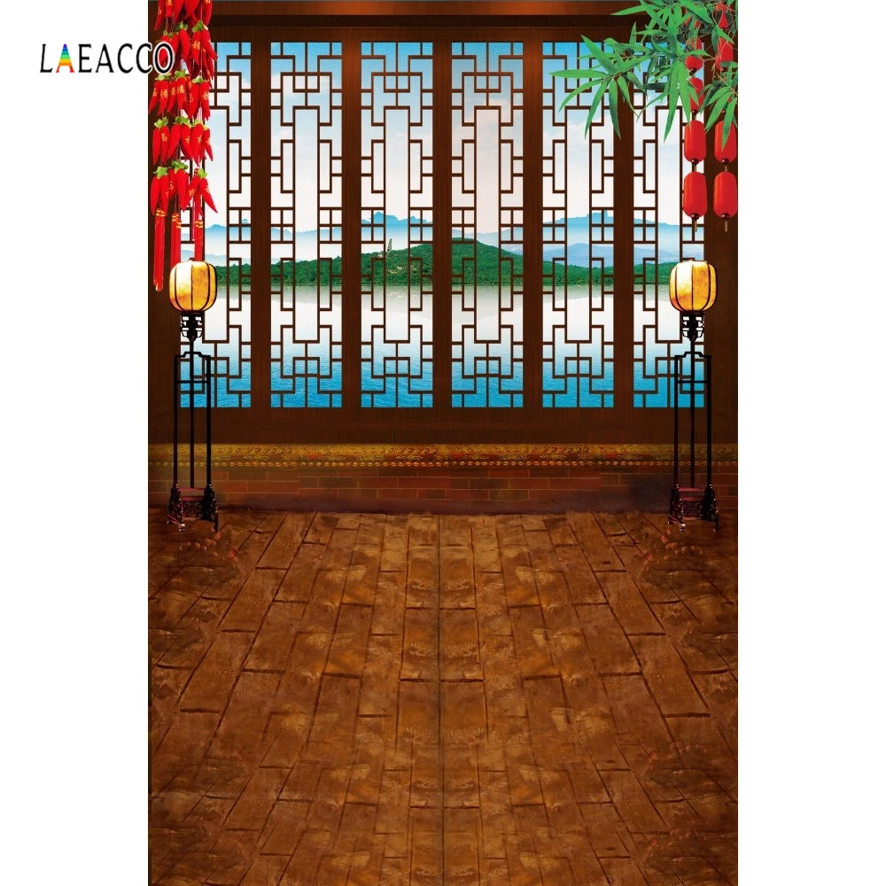 

Laeacco Photo Backgrounds Chinese Style Wooden Door Floor Lantern Spring Scenery Photographic Backdrops Photophone Photo Studio