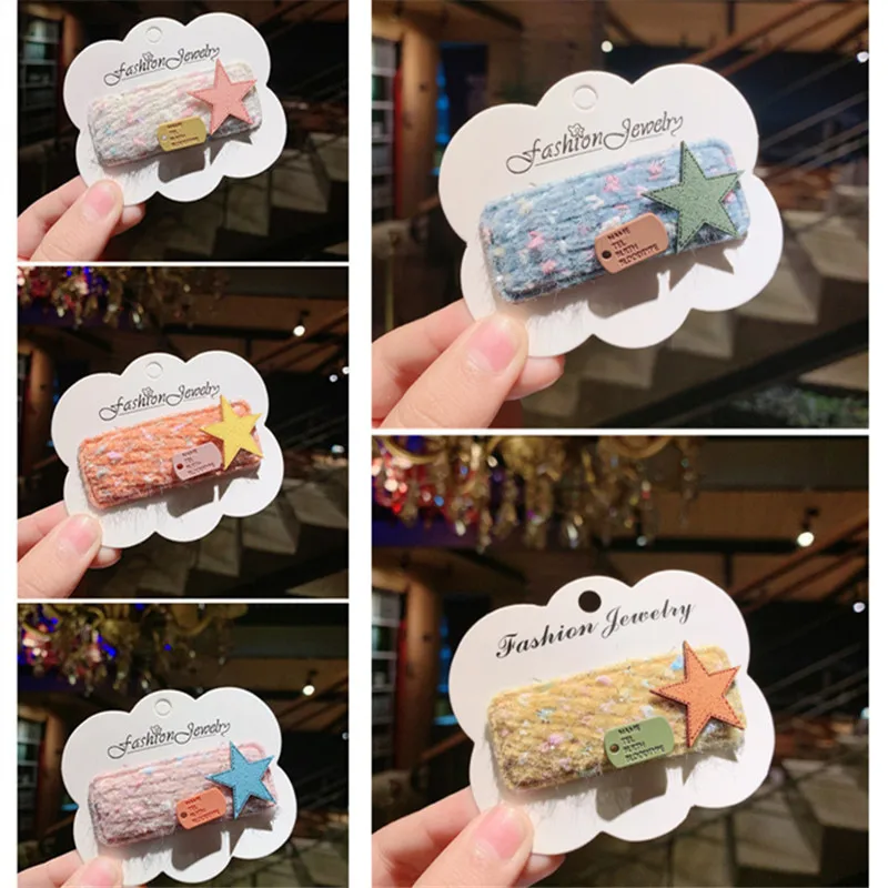 mixed colors 10 шт./лот модная блестящая пятиконечная звезда BB клип стиль детская звезда Заколка Для Девочек цветная плюшевая повязка для волос зажим - Цвет: mixed colors