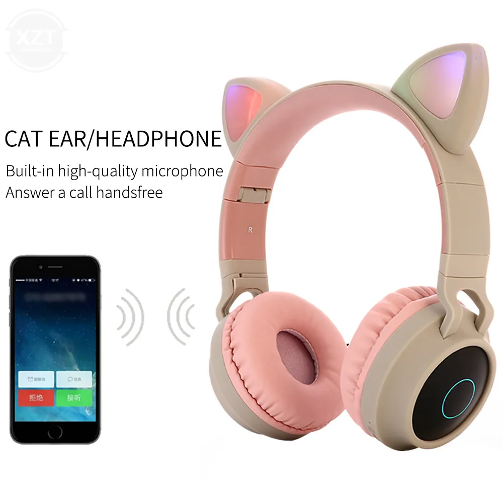 Cat Ear Bluetooth 5 0 Headphones LED Noise Cancelling Girls Kids Cute Headset Support TF Card Jack 3 5mm Mic Wireless Headphones
