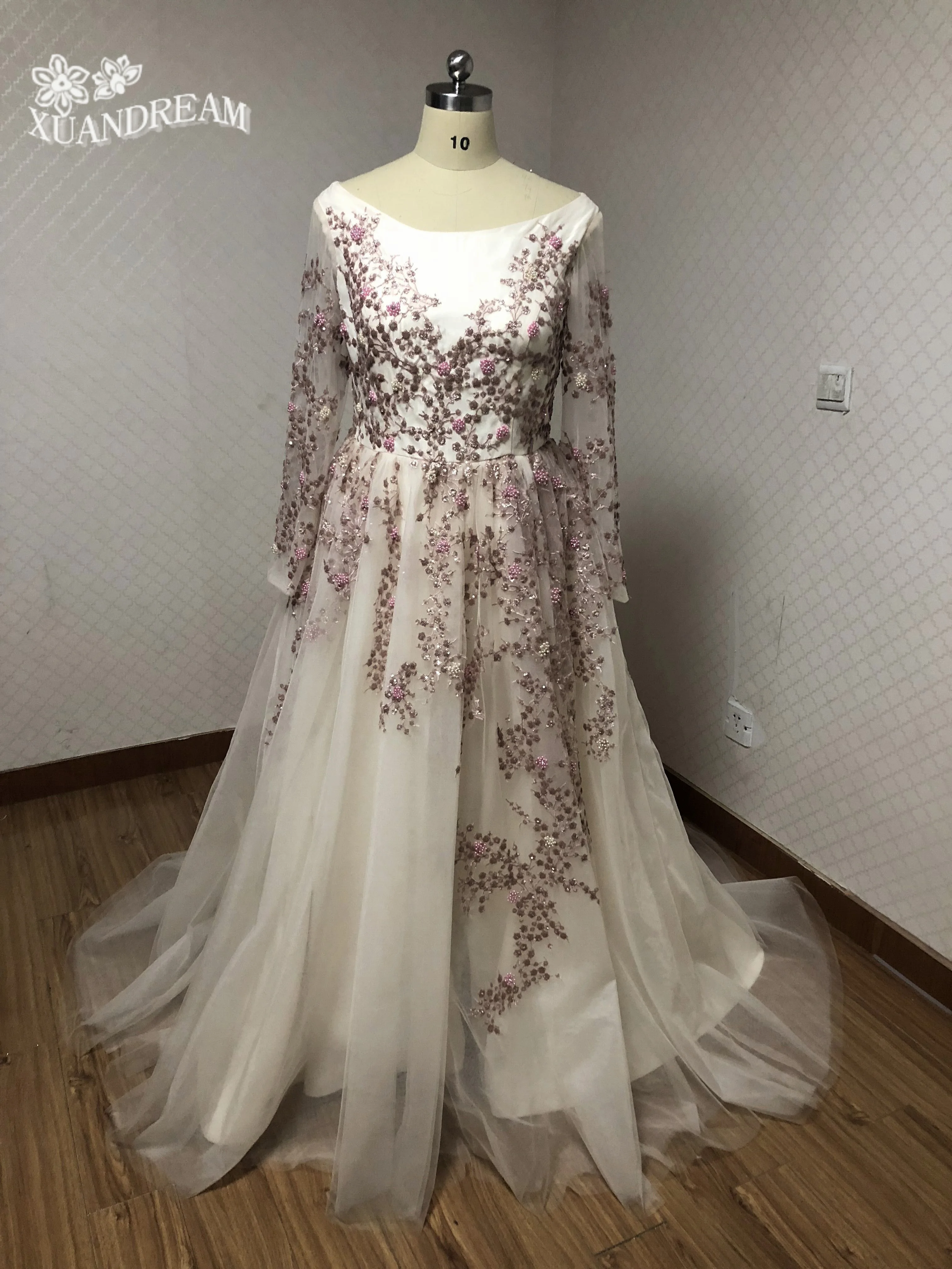 vestido noite вечернее платье с аппликацией и кружевными цветами vestido de noche largo парадное с длинными рукавами вечернее платье для вечеринки XD-47