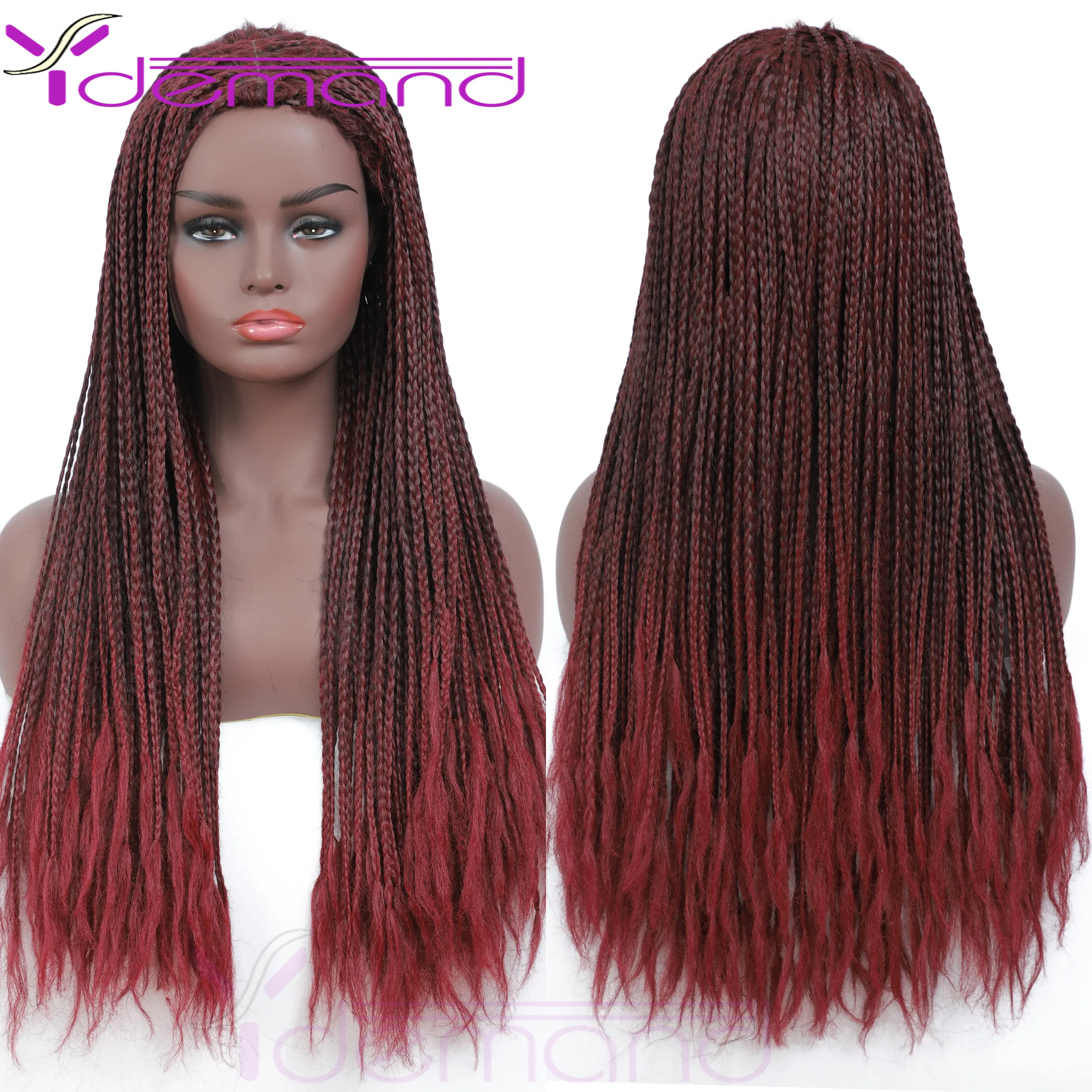 Y Demand 3X-Twist Braid Wig Red Braided Wigs For Black Women Or Men New Synthetic Crochet-Hair-Box Braids Cosplay