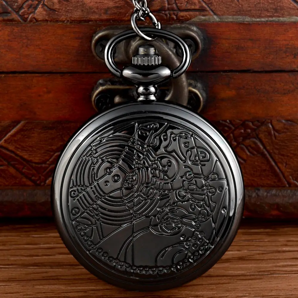 

IBEINA New Arrivals Black Doctor Who Quartz Pocket Watch Chains Vintage Men Women Pendant Necklace Clock Gift