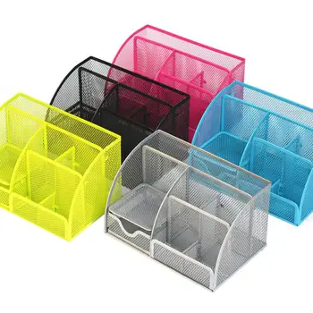 

GloryStar Metal Pen Holder Crafted Pencil Barrel Stationery Storage Desk Organizer Multifunctional Student Box