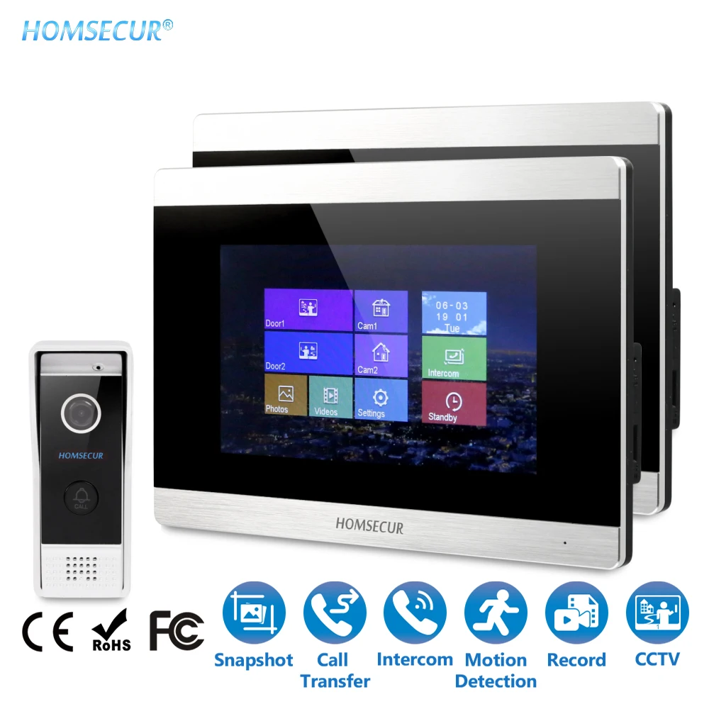

EU Delivery HOMSECUR 7" Video&Audio Home Intercom with Aluminium Alloy Camera for House/Flat BC031-B+BM715-S