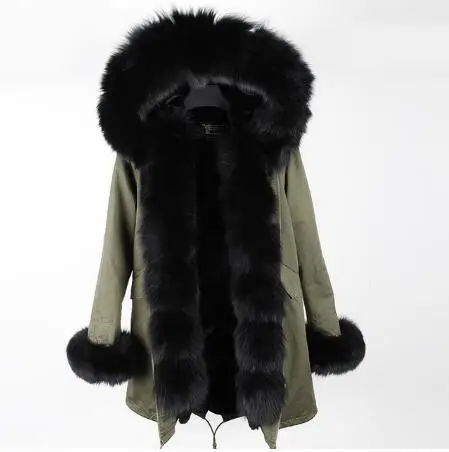 MaoMaoKong/ женская зимняя парка на меху из натурального кроличьего меха, куртка с капюшоном из натурального Лисьего меха, длинная меховая парка, верхняя одежда - Цвет: 11