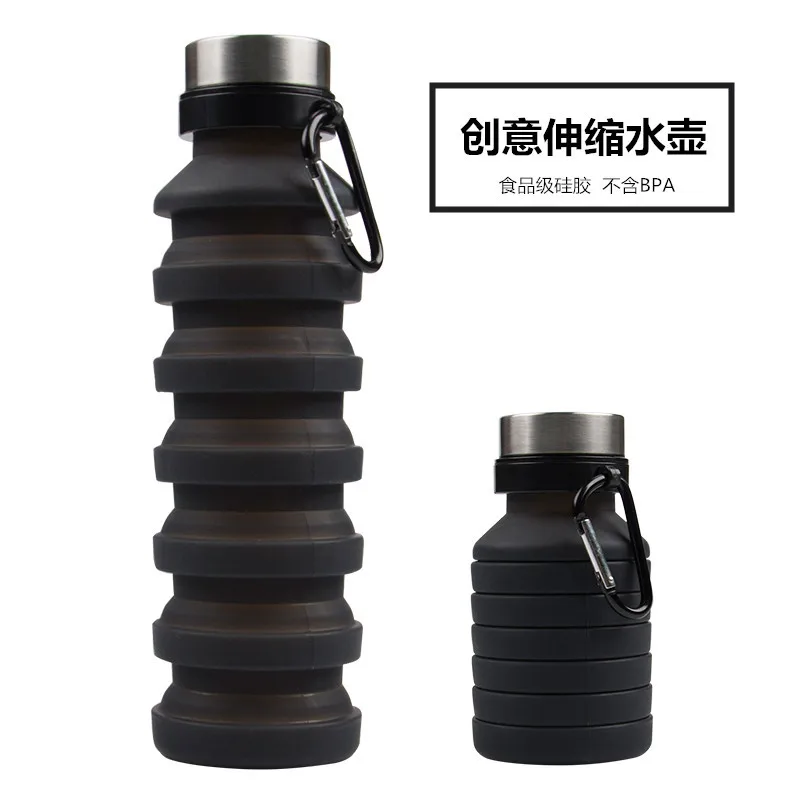 Черный 500ML Portable silica gel folding water cup for high-capacity outdoor sports kettle for climbing collapsible water bottle - Цвет: Черный