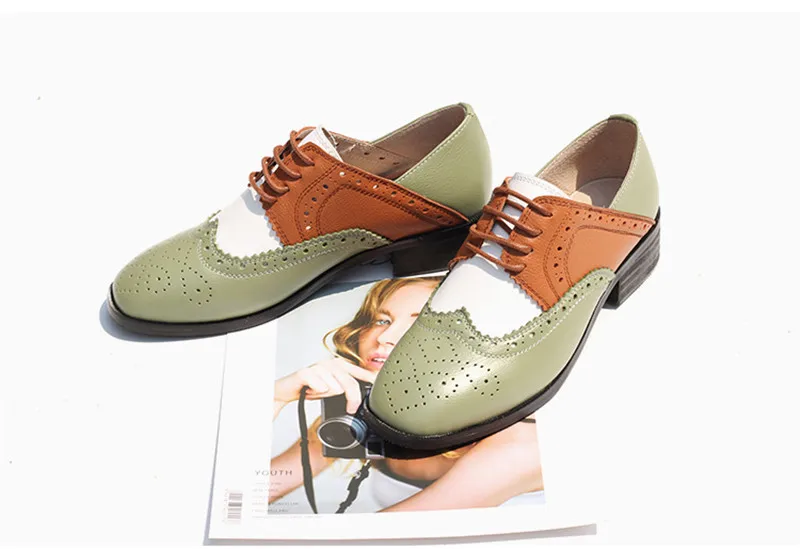 Spring 2020 New Genuine Leather Lace-Up College Women's Brogues Shoes Vintage Carved Single Oxford Shoes For Woman Plus Size 43 (7)