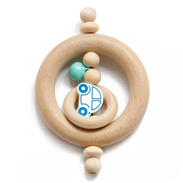 Baby Wooden Rattle Beech Bear Hand Teething Wooden Ring Baby Rattles Play Gym Montessori Stroller Toy Educational Toys for Kid set-19