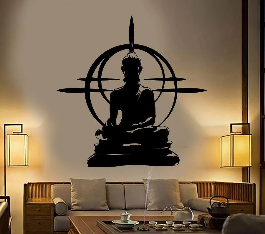 Vinyl Wall Sticker Buddha Chakra Mandala Mantra Meditation Home Art Deco Yoga Room Decoration Mural GXL14|Наклейки на стену| |