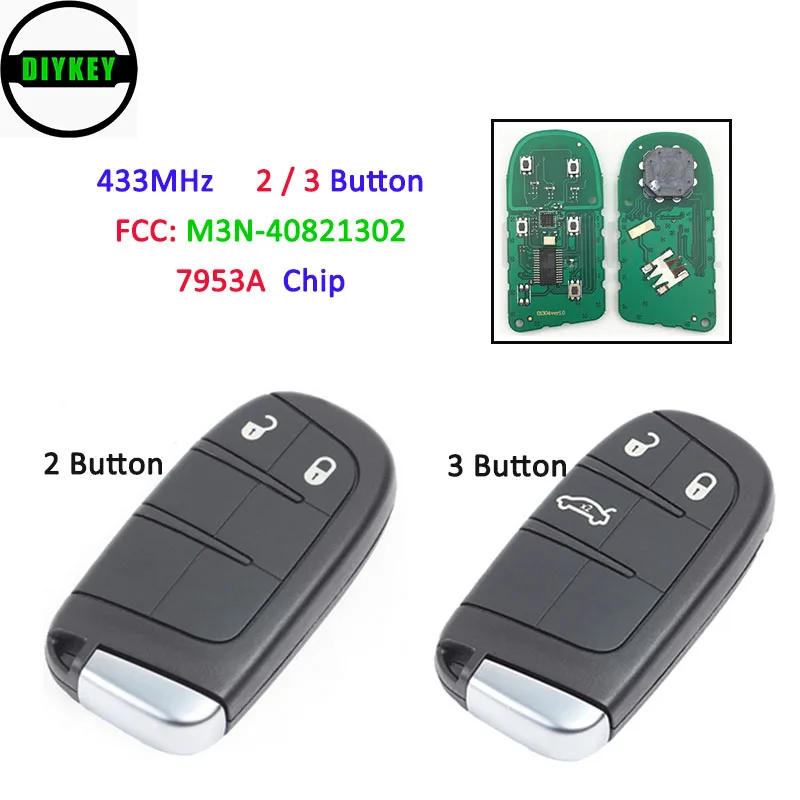 

DIYKEY дистанционный смарт ключ-брелок 2 / 3 кнопки 433 МГц 7953A для Chrysler 300 Dodge Зарядное устройство Дротика Durango 2011-2018 FCC, аддитивного цветового пространства: M3N-40821302
