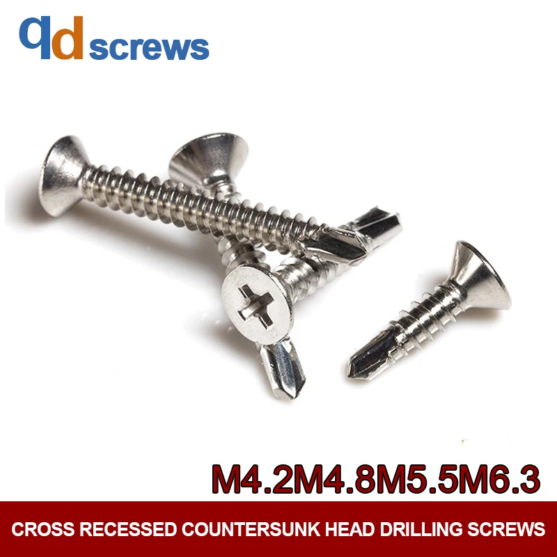 

410 M4.2M4.8M5.5M6.3 Stainless Steel Phillips Flat Cross recessed countersunk Head Drill Tail Screw DIN 7504