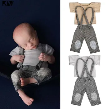 

KLV 2pcs Newborn Baby Shirt Pants Clothing Set Photo Shooting Costume Outfit Clothes Gentleman Photography Props Accessories