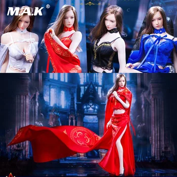 

In Stock ATX050 1/6 Vintage Dress Queen Style Long Retro Skirt with Cloak Model White/Blue/Red/Black Color for 12'' Female Body