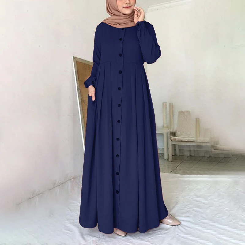 feminino com botões manga comprida moda outono vestido maxi abayas