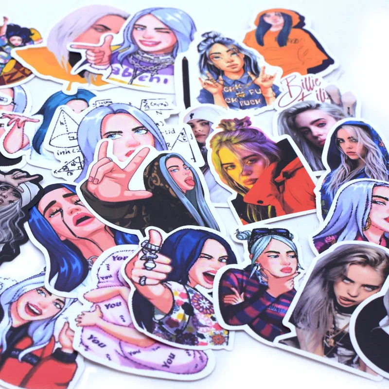 50 шт. упаковка Billie Eilish мультфильм стикер водонепроницаемый чемодан DIY ноутбук гитара игрушка для скейтборда прекрасный стикер s