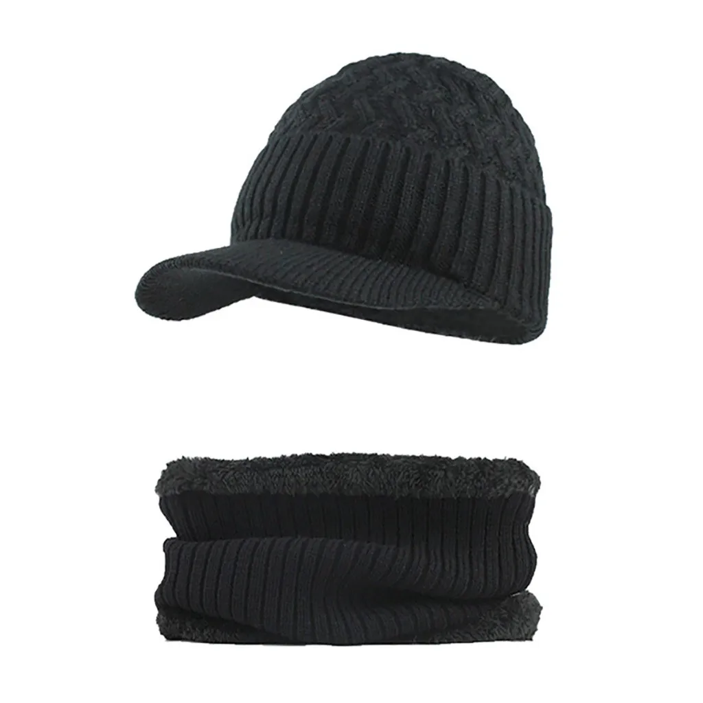 Новинка, Мужская зимняя шапка, шарф, плюс бархат, одноцветная, в полоску, хлопок, шапка, нагрудник, 2 комплекта, для мужчин и женщин, для улицы, теплый костюм, Повседневный, 12,6