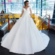 Fsuzwel элегантное глубокое круглое декольте длинный рукав аппликация А-силуэта Свадебные платья роскошные пояса бисером винтажное свадебное платье плюс размер