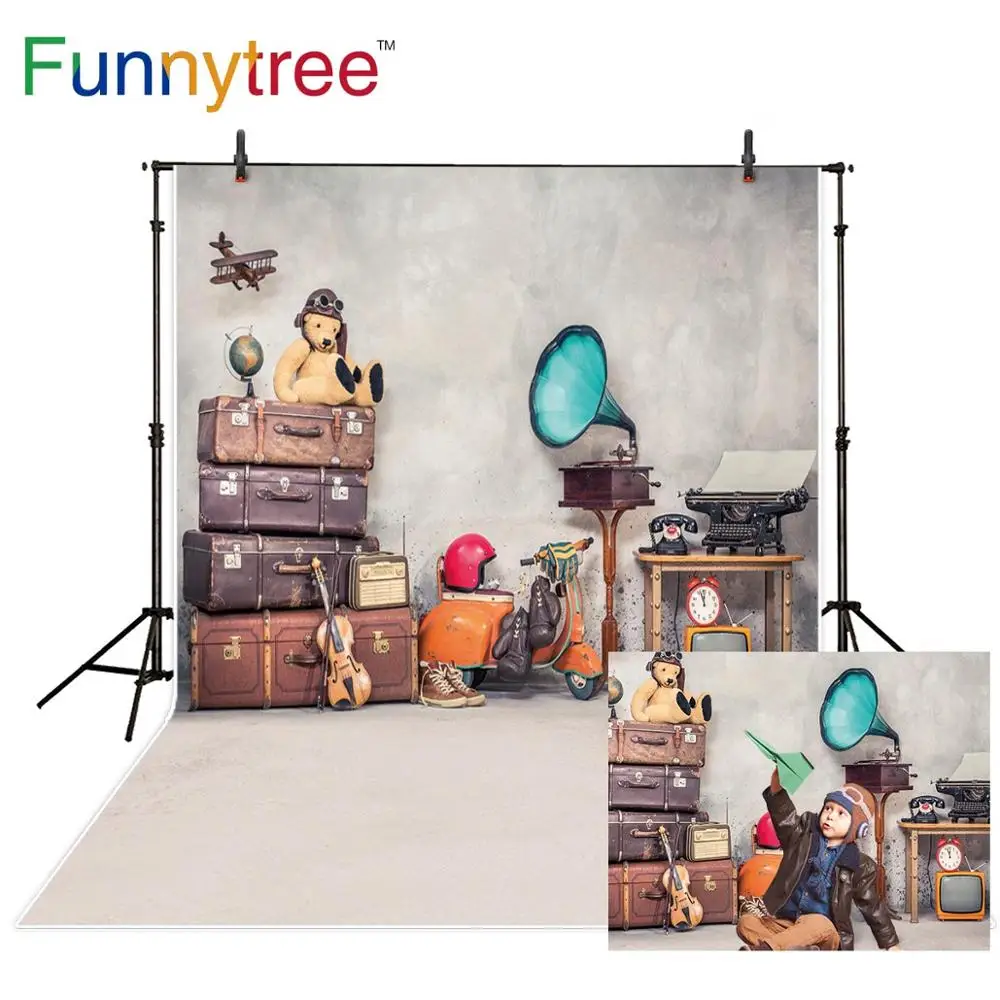 Фон Funnytree для фотосъемки малыша мальчика Ретро игрушка медведь комната