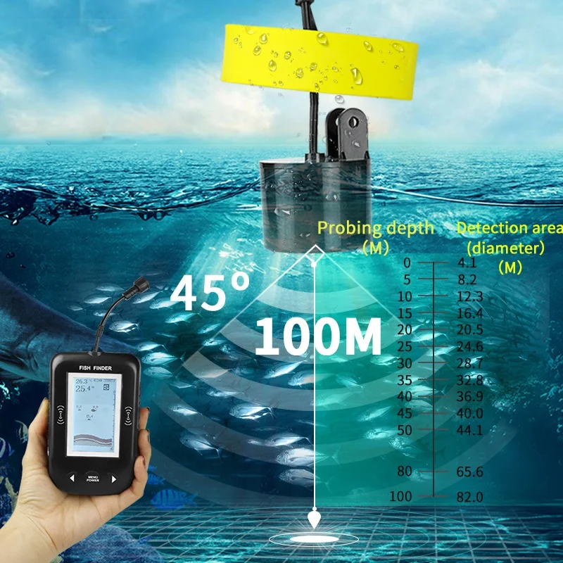 Xf02 45 градусов портативный проводной эхолот рыболокатор глубина 100 м эхолот для рыбалки на русском языке сигнализация эхолот