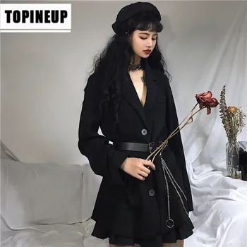 

Spring New Women's lapel fashion Casual Solid color lace-up waist slim suit female jacket