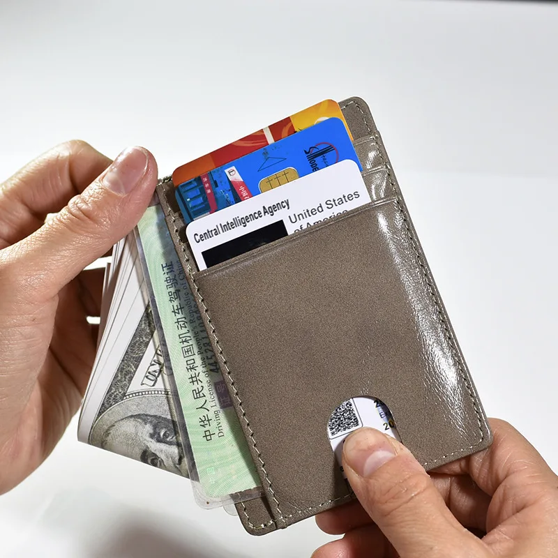 

The new leather card bag set men and women RFID head layer psoriety anti-theft brush card clip change card set hand bag