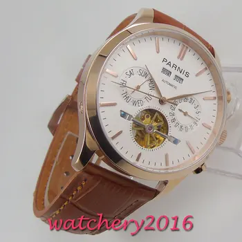 

43MM PARNIS White dial Day Date Rose Golden Automatic Movement mens Watch