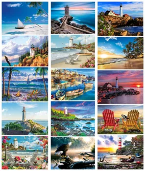 

5D DIY diamond painting Seaside scenic tower full rhinestone landscape embroidery painting sticker cross stitch embroidery