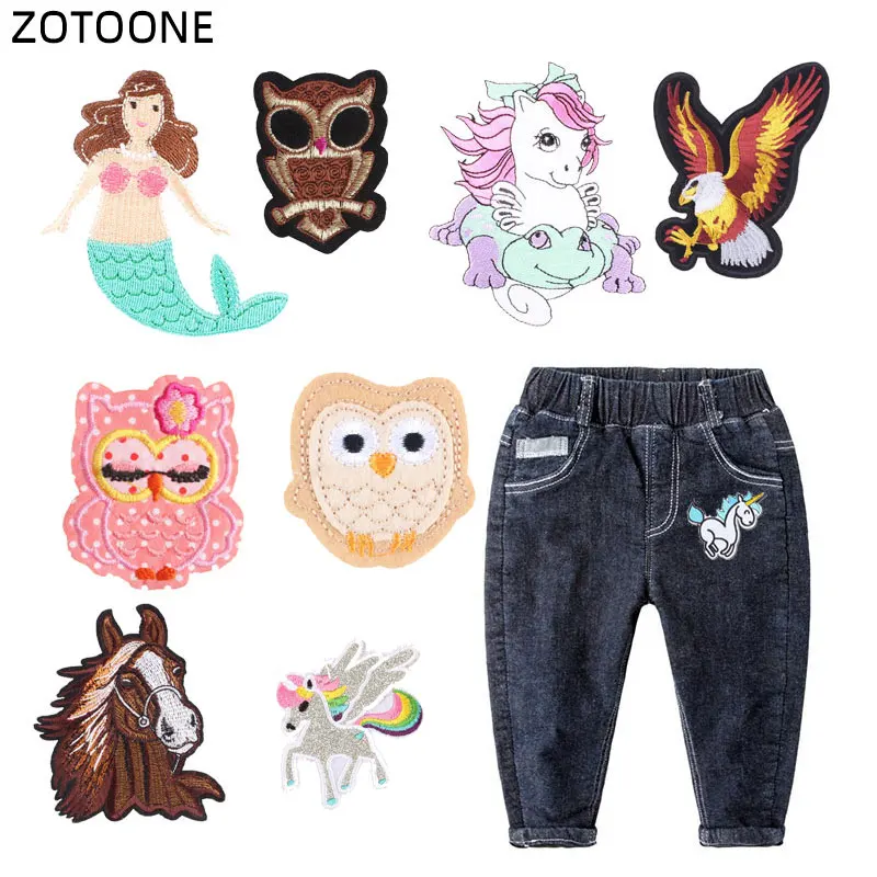 

Нашивка ZOTOONE для джинсов, нашивка с вышивкой животного, сова, Русалка, нашивки для одежды, искусственная нашивка для одежды, аппликация G