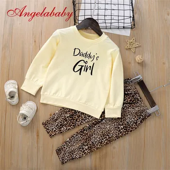 

Girls autumn clothing letter printing long-sleeved sweater + leopard pants 2pcs sets for children casual outwear clothes