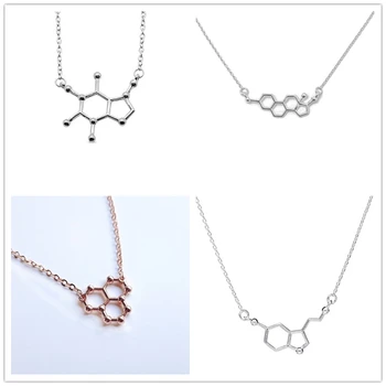 

Serotonin Caffeine Estrogen Water Resveratrol Molecule Necklaces Female Hormone H2O Wine Chemical Molecular Structure Pendant