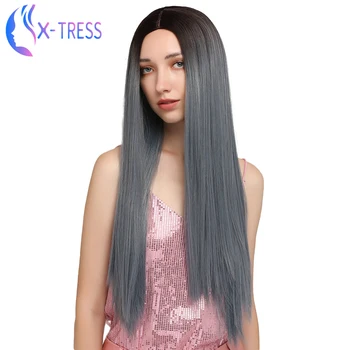 

Ombre Blue Synthetic Wigs For Women 28inch Long Straight X-TRESS Lolita Wig Heat Resistant Cosplay Wig