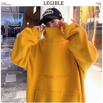 

LEGIBLE Winter Turtleneck Hoodies Men Hip Hop Loose Hooded Sweatshirts Fashion Letter Printed Thicken Warm Women Pullovers