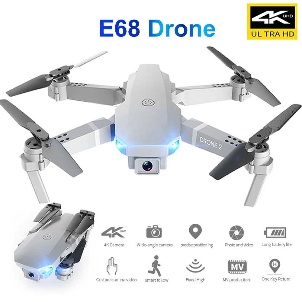 Складной беспилотный Дрон RC E68 с двойной головкой 4K для аэрофотосъемки