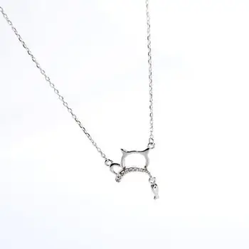 

100% 925 Sterling Silver Hollow Cat Small Fish Necklaces & Pendants For Women Personality Girl Fashion Jewelry 925-255