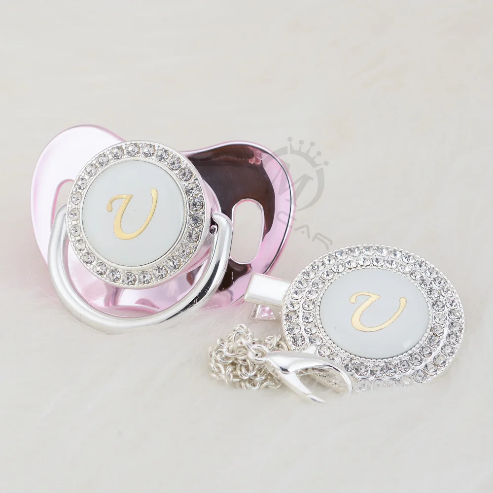

BLING name Initial letter U elegant silver collection bling pacifier and pacifier clip BPA free dummy bling SGS pass LU-1