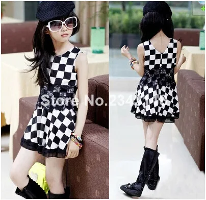 

Kids Dress Spring Summer Children Chequered Dress Vest 7-16 Ages Free Shipping