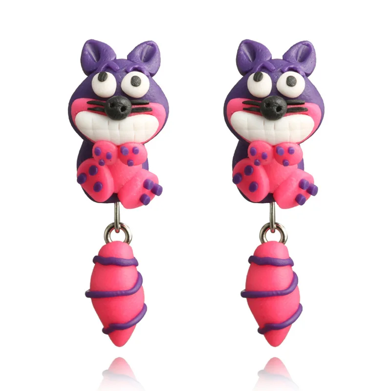 Cartoon Animals Red Purple Funny DIY Little Raccoon Eardrop Unique Design New Soft Pottery Earrings Female Fashion Jewelry Gifts | Украшения