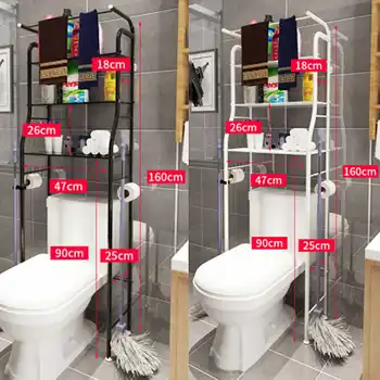 

Thicken Stainless Steel Rack Toilet Cabinet Shelving Kitchen Washing Machine Rack Bathroom Space-saving Shelf clean Finish Hold