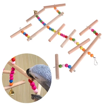 

2018 NEW Pet Parrot Perch Multi Layer Swing Bell Toys Wooden Hanging Cage Birds Pets Parakeet Budgie Cockatiel perch