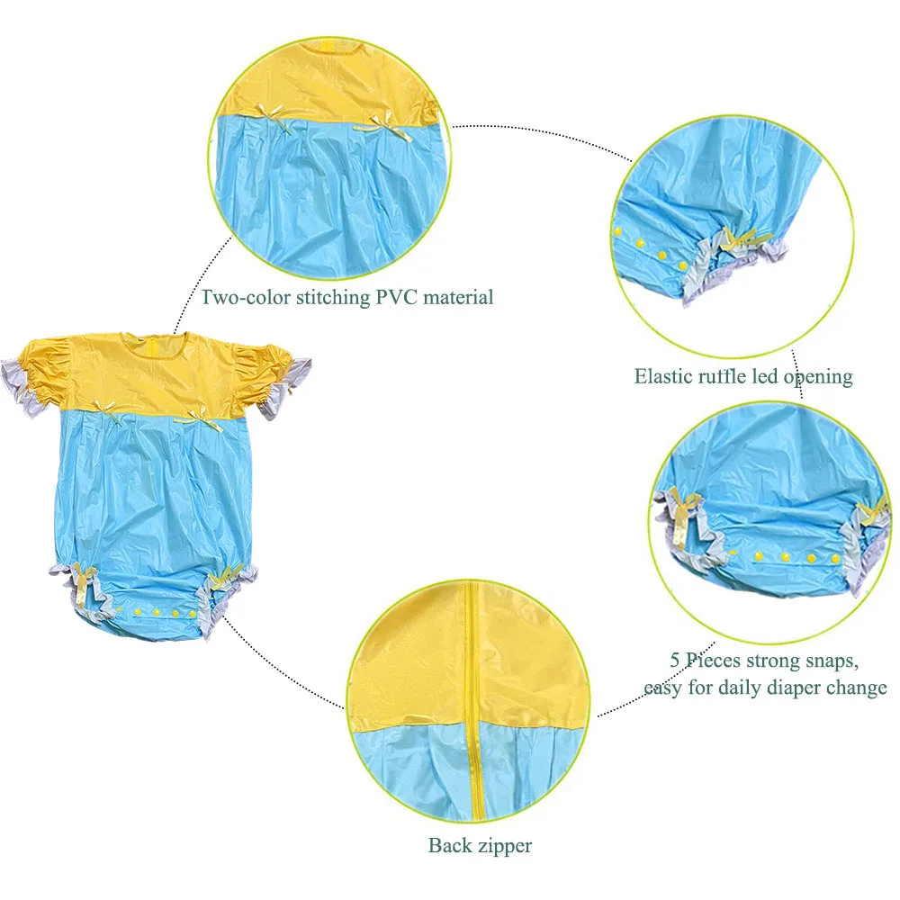 Adult Baby PVC Snap Crotch Bodysuit ABDL Romper Sissy Incontinence Onesie
