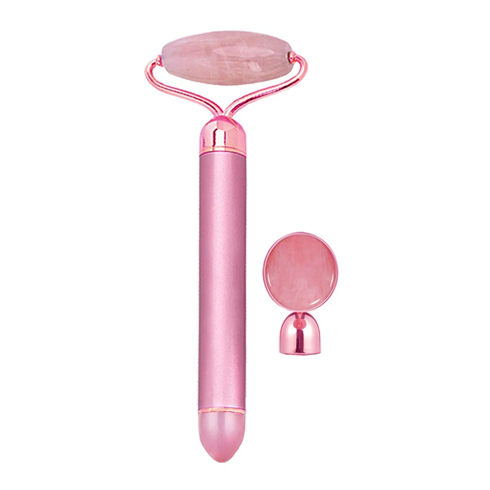 Rose pink 2 в 1 Набор красота бар Нефритовый камень ролик для лица Вибрация Nu уход за кожей Массажер устройство для лица тонкий лифтинг инструмент машина для лица - Цвет: Rose pink