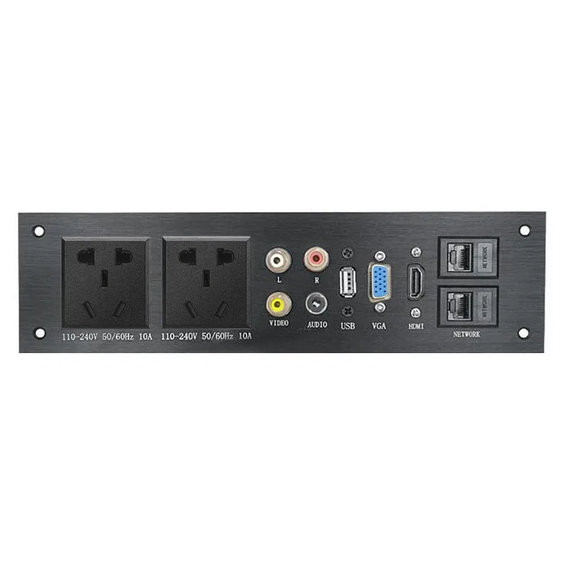 

Aluminum alloy Panel AC 110-240V USB Audio VGA Network HDMI Interface Side Loading Electric Socket Power Board Aluminum socket