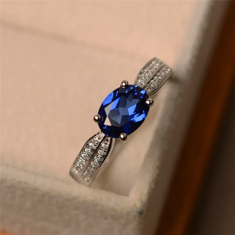 Роскошное женское кольцо с натуральным синим сапфиром, Настоящее 925 пробы Серебряное обручальное кольцо, винтажные Свадебные Кольца для женщин