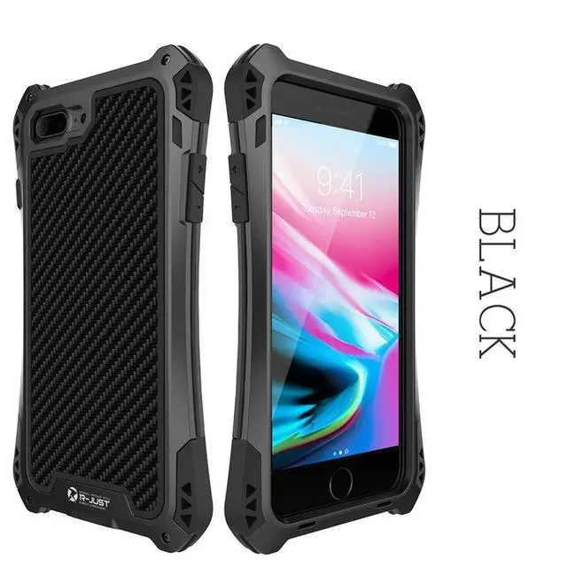 R-just металлический чехол для iPhone 7 8 Plus X Xr Xs максимальный Чехол ударопрочный Прочный чехол-гибрид чехол для iPhone 7 8 11 Pro максимальный чехол - Цвет: Черный