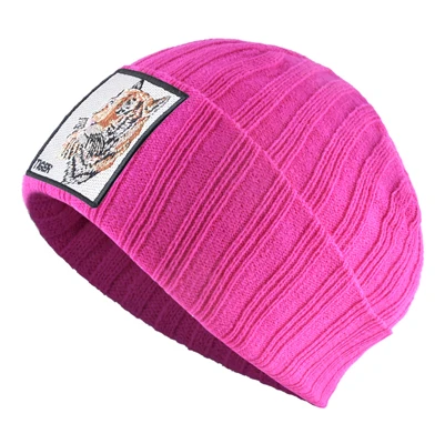 Pink TQMSMY вышивка шапки в виде тигра мужские зимние вязаные шапочки Skullies женские вязаные однотонные хип хоп шляпы для мальчиков и девочек теплая шапочка TBLH - Цвет: Pink