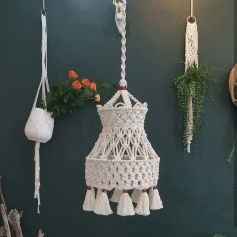 

Creative Bohemian Macrame Tapestry Wall Hanging Hand-woven Chandelier Lampshade Home Coffee Wedding Decoration Lamp Shade