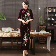 Китайское женское винтажное платье на пуговицах, большие размеры 3XL 4XL, сексуальное элегантное традиционное современное платье Ципао, узкое платье Ципао, вечернее платье