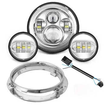 

7" Motorcycle LED Headlights+2PCS 4.5Inch LED Auxiliary Fog Light and 7inch Trim Ring Headlamp Headlight Assembly