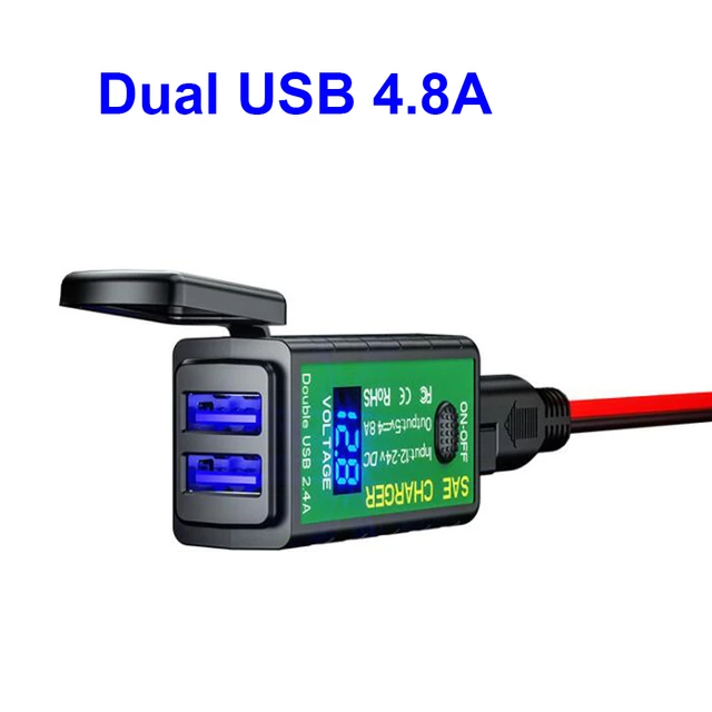 Adaptateur SAE Vers USB avec VoltmèTre Prise de DéConnexion Rapide de Moto  avec Double Chargeur USB