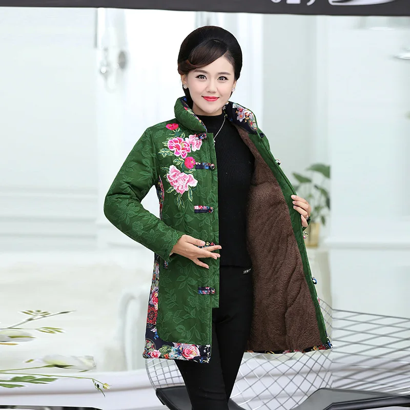 

2019 New Style Cotton-padded Clothes Women's Mid-length down Jacket Cotton-padded Clothes Embroidery Flower Slim Fit Winter WOME